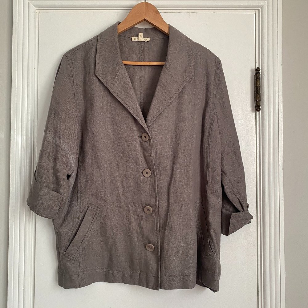 Eileen Fisher Women's Button Down Linen Jacket 1/2 sleeve Gray Size XL